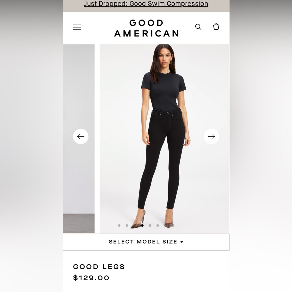 Womens Good American Good Leg High Rise Skinny Jeans, Black